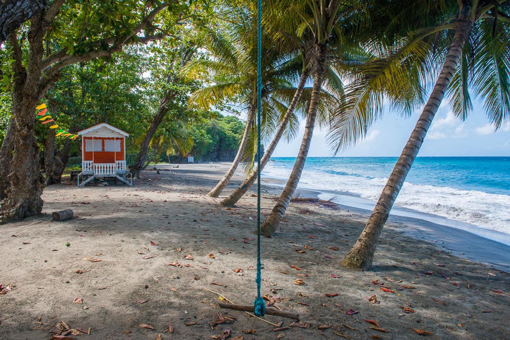 image of a swing and small house next to a beach